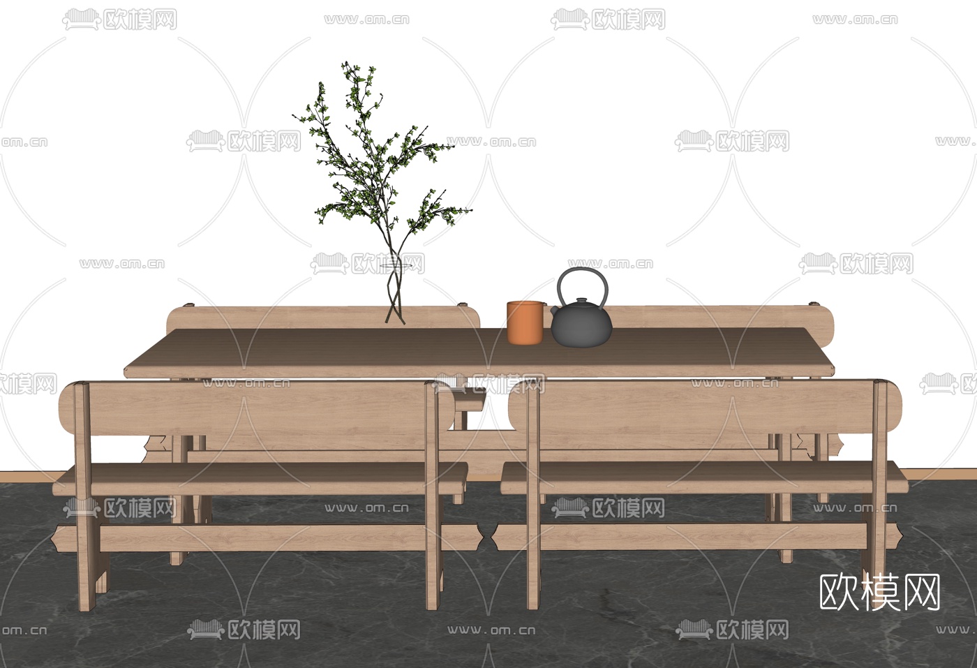 新中式茶桌椅su模型