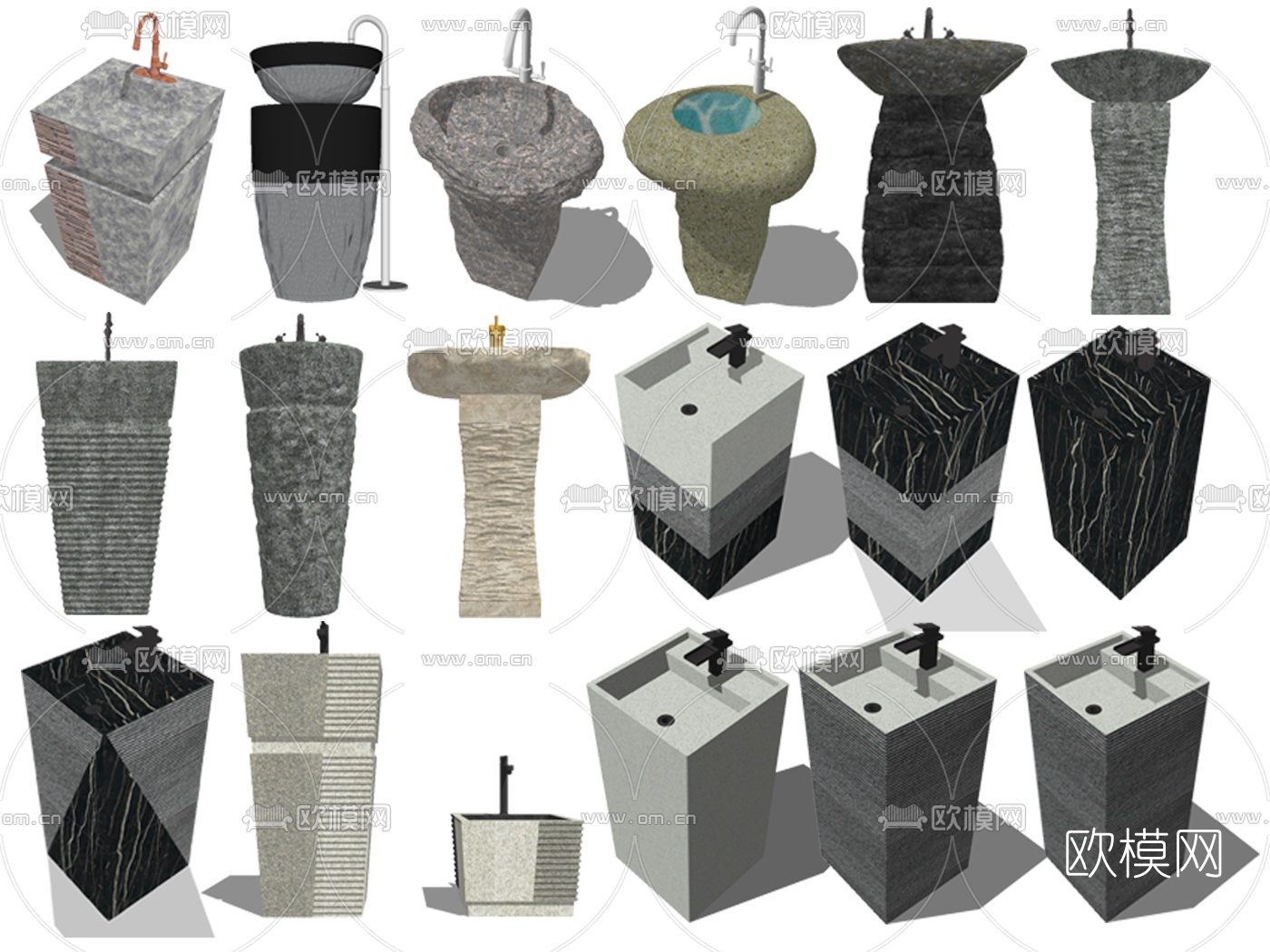 现代石材洗手盆su模型下载