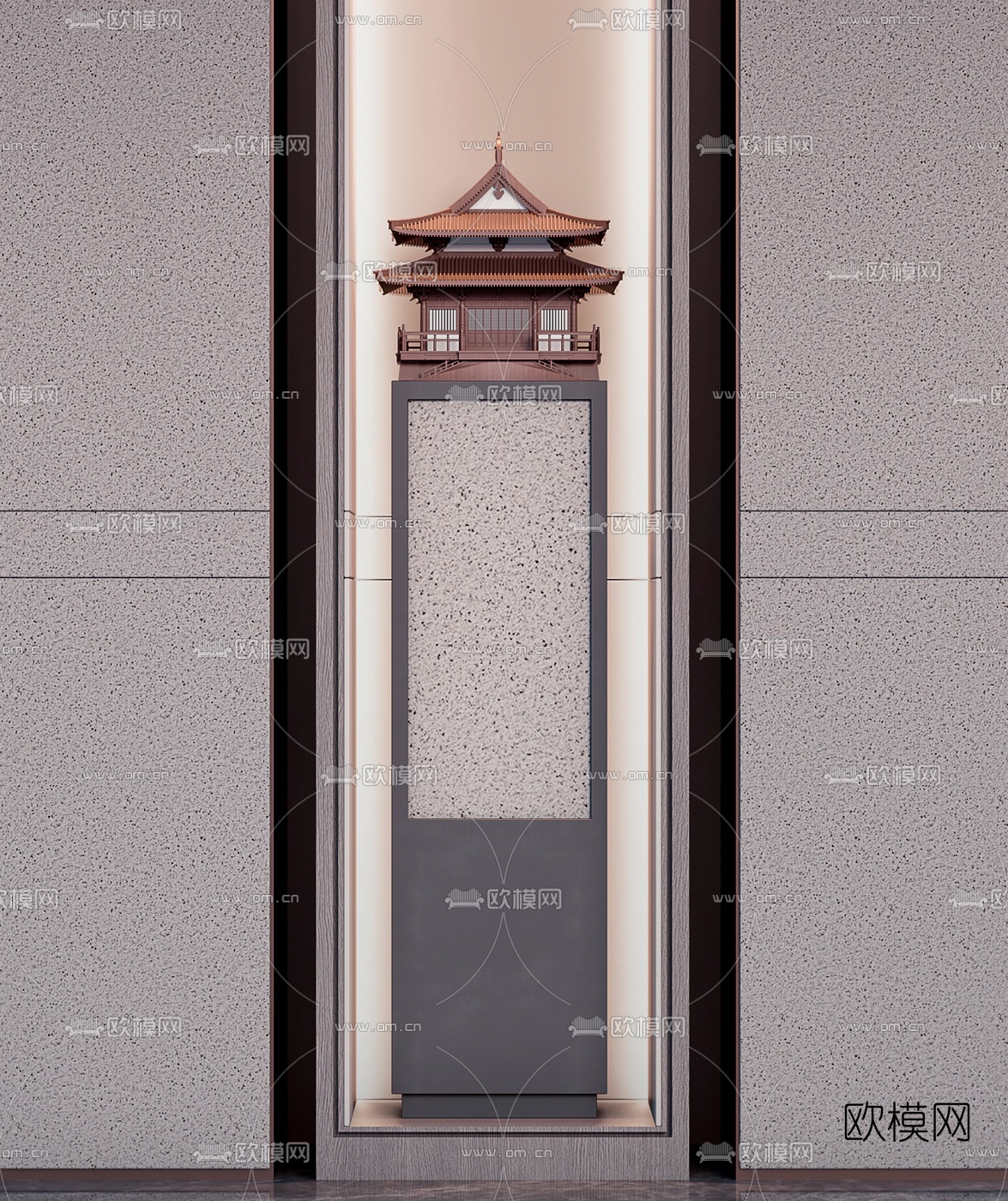 新中式古建筑雕塑摆件3d模型