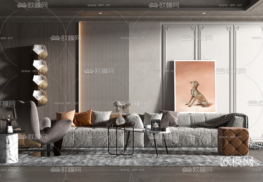 现代布艺沙发组合3d模型下载