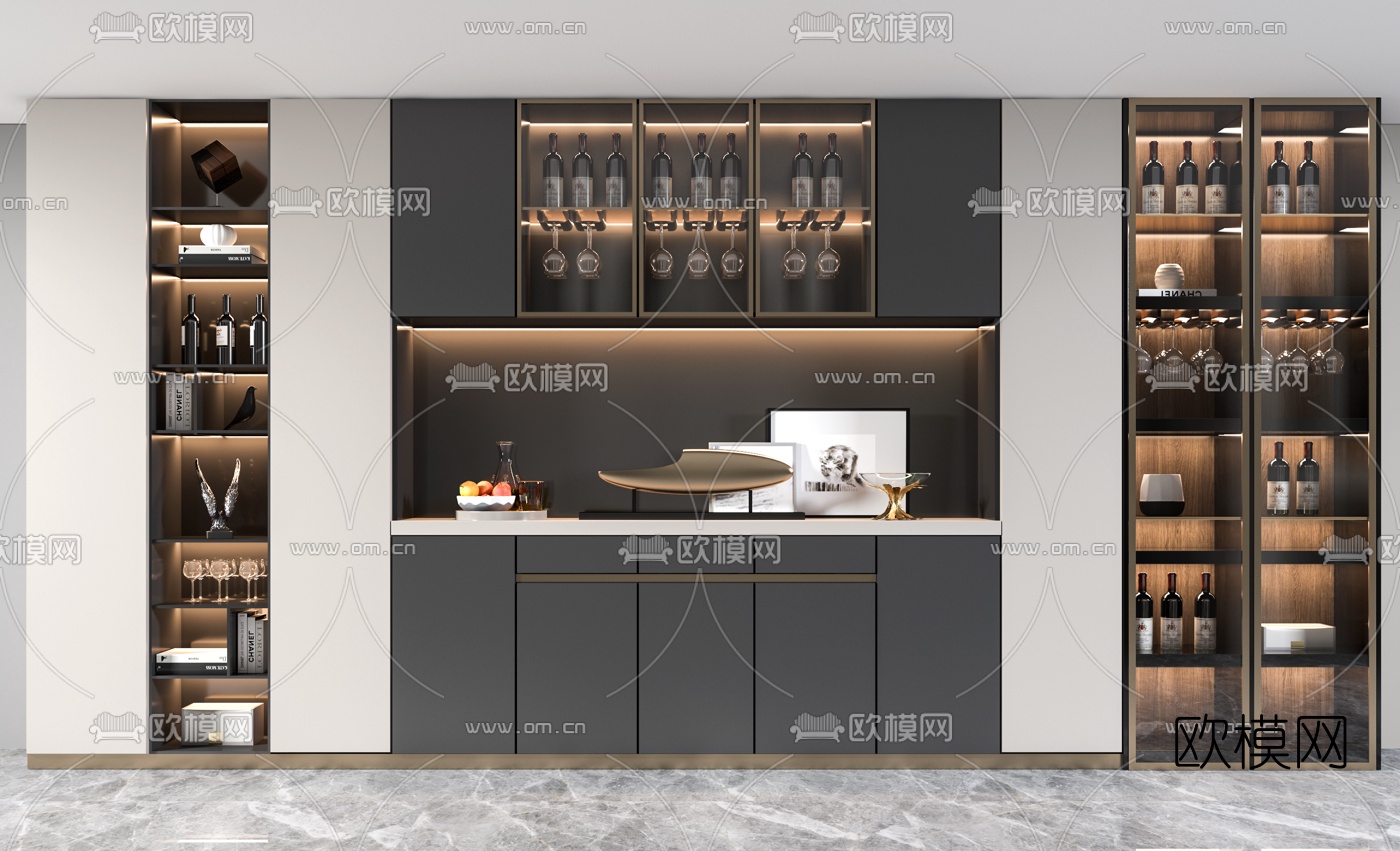 现代轻奢酒柜3d模型下载