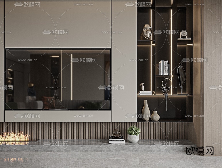 现代轻奢客厅餐厅3d模型下载(渲染图7)