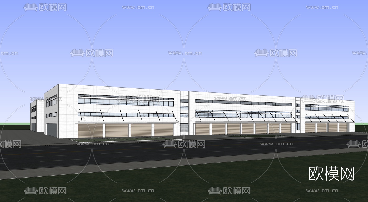 现代工厂厂房鸟瞰su模型下载（渲染图3）