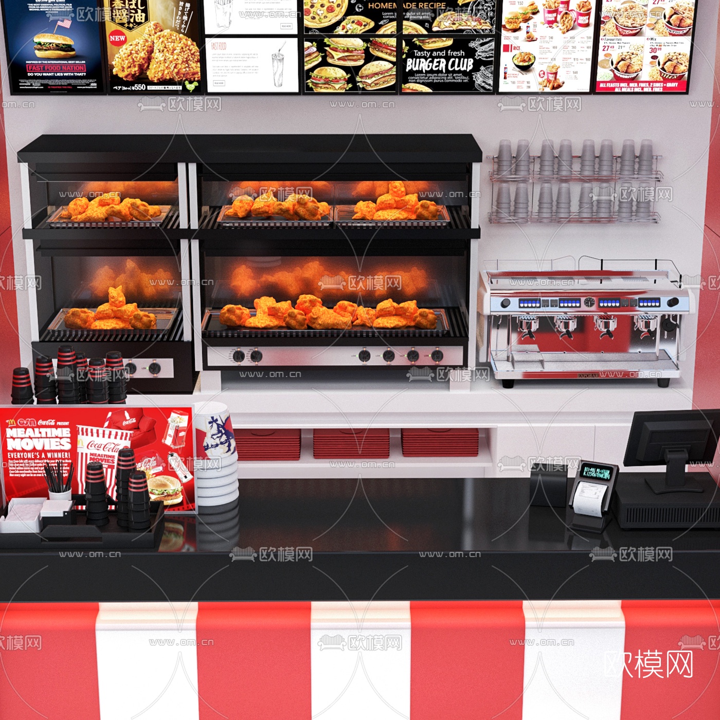 现代汉堡炸鸡快餐店3d模型
