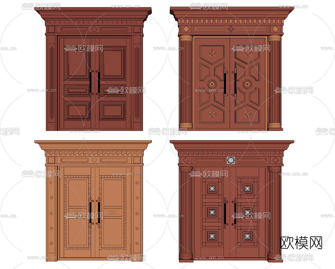 简欧双开大铜门su模型下载