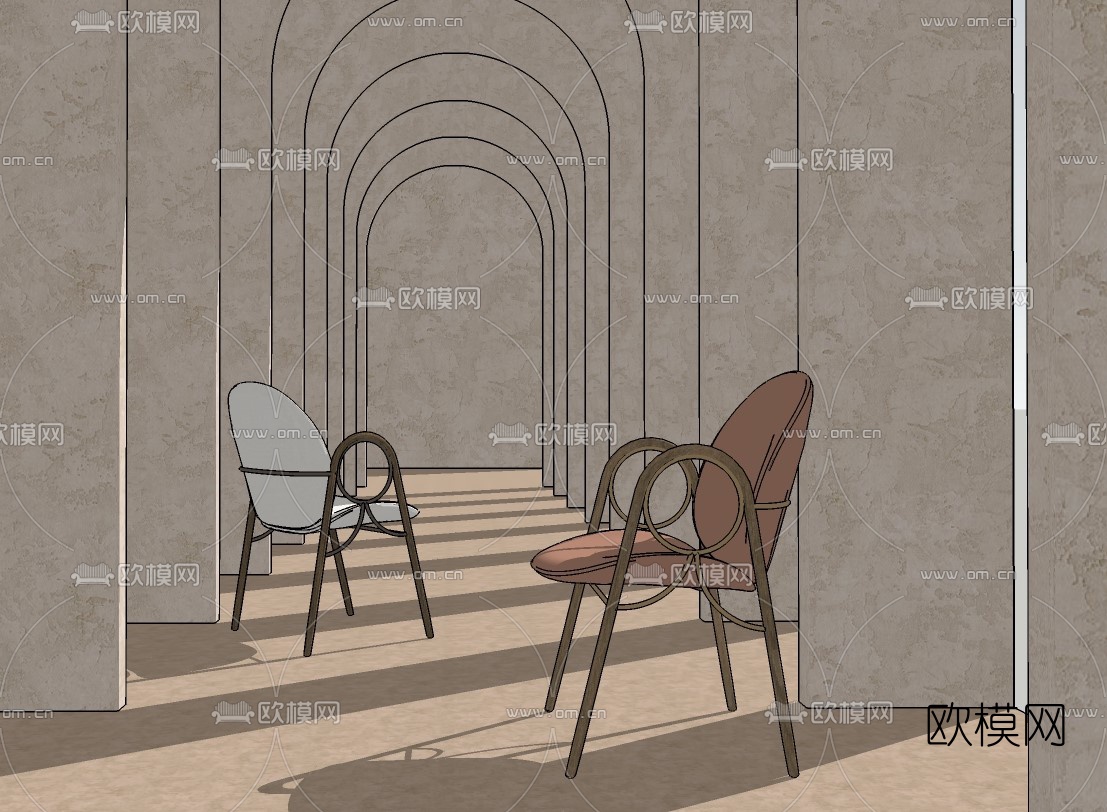 北欧皮革餐椅su模型下载（渲染图2）