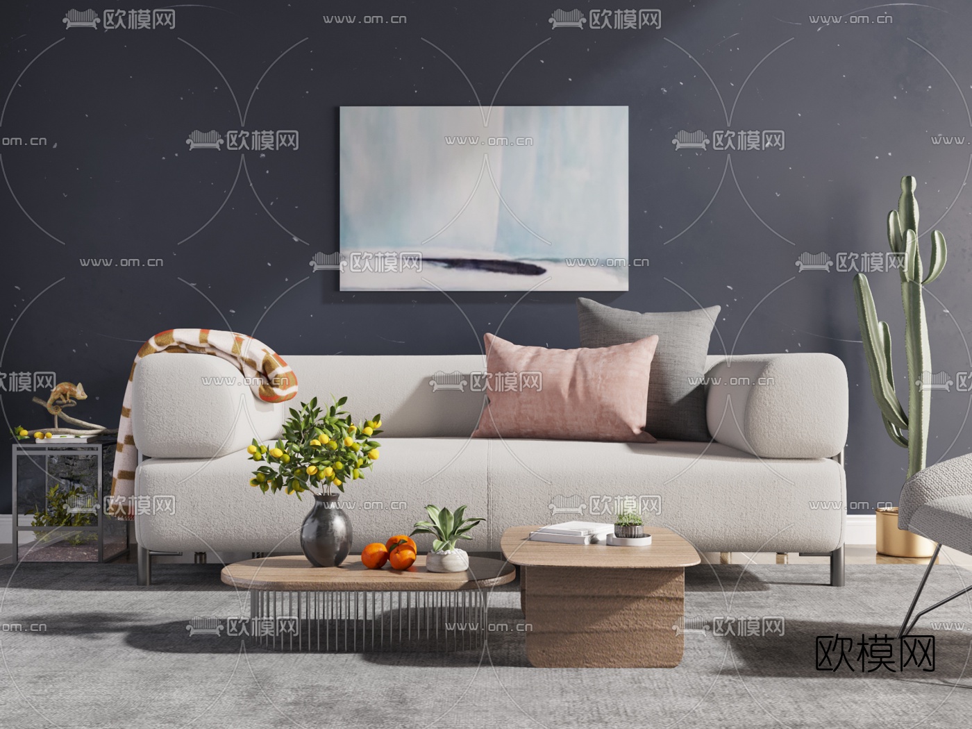 北欧布艺双人沙发3d模型下载