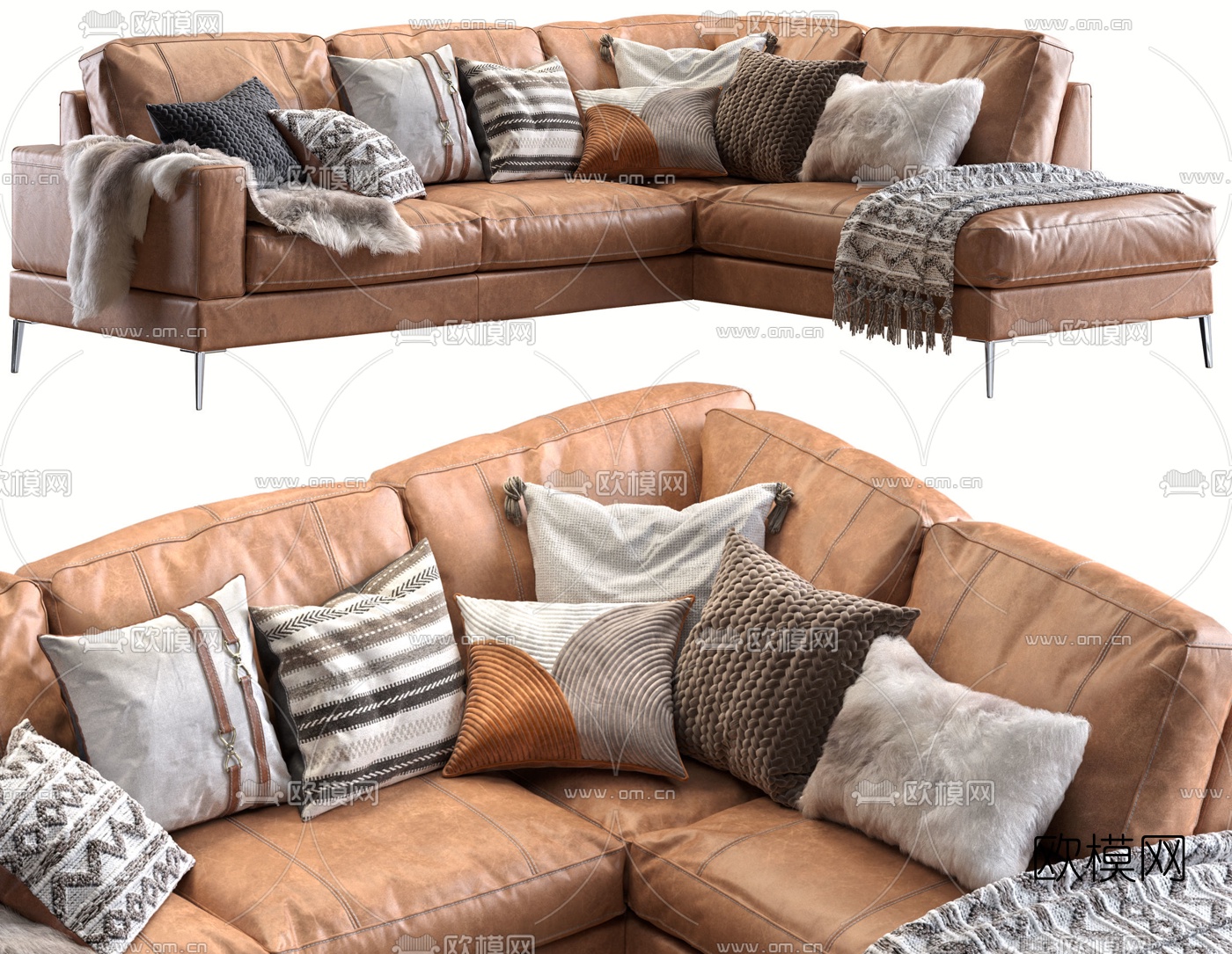 现代皮革转角沙发3d模型下载（渲染图1）