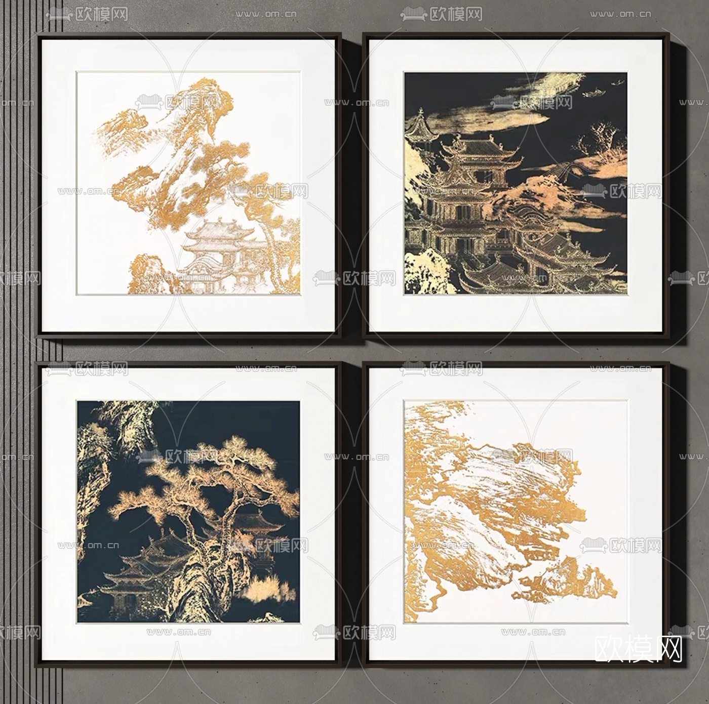 新中式山水挂画3d模型