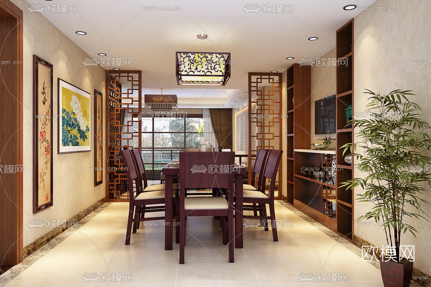 中式客厅餐厅免费3d模型