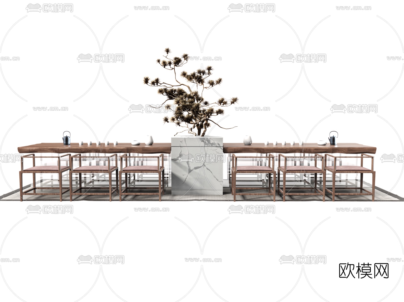 新中式实木茶桌椅3d模型