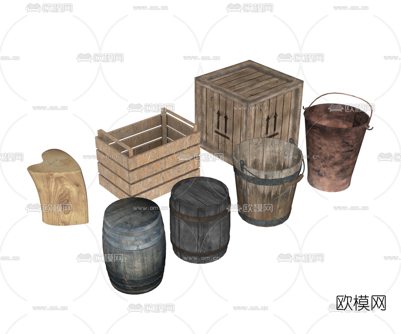 工业风木箱木桶su模型下载
