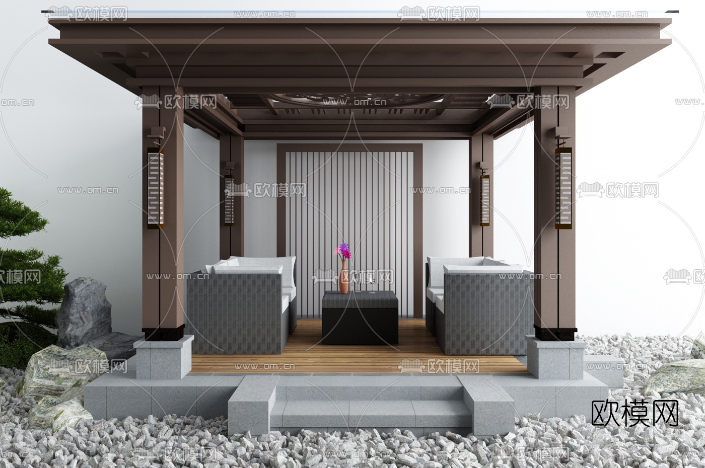 新中式凉亭园艺小品3d模型下载