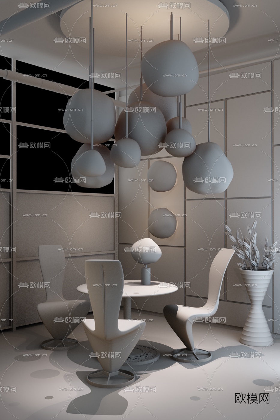 英国Tom Dixon品牌 现代休闲桌椅组合3d模型下载（渲染图2）