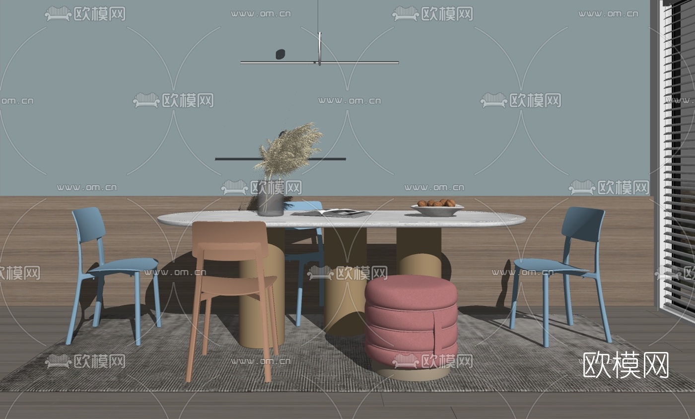 北欧餐桌椅su模型下载