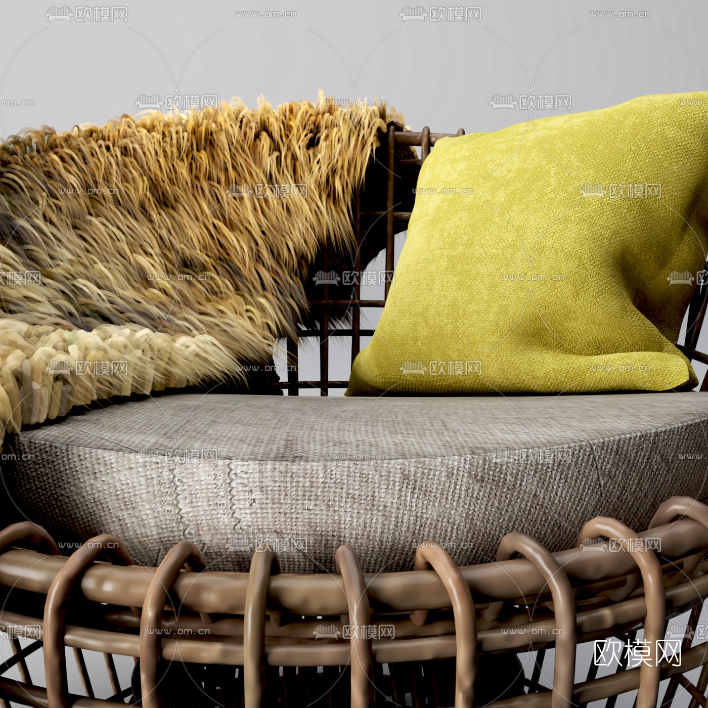 自然风藤编休闲沙发3d模型下载（渲染图4）