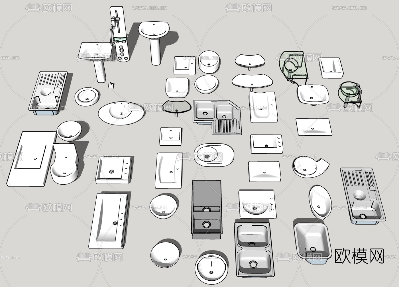 现代洗手盆组合su模型下载
