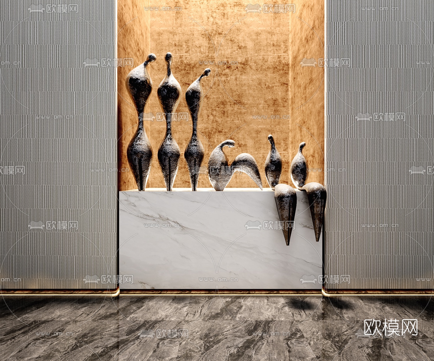 现代人物抽象雕塑3d模型下载