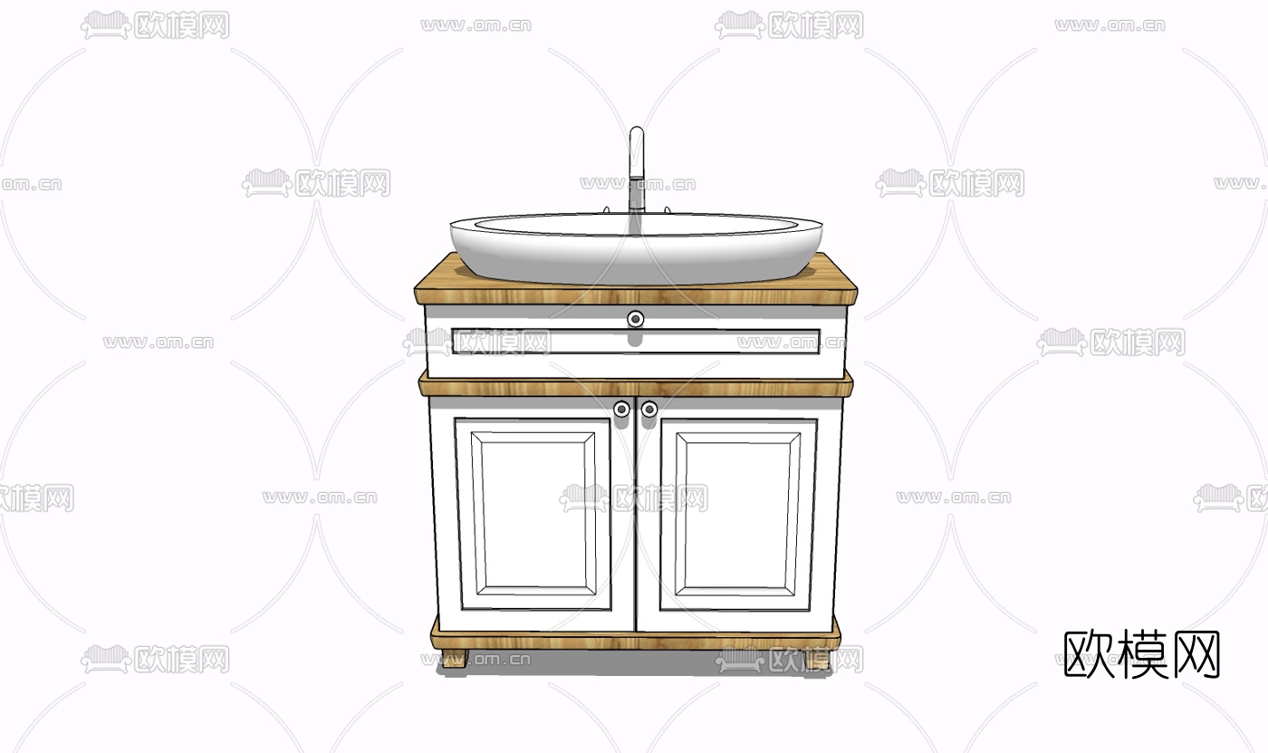 简欧实木洗手台免费su模型下载