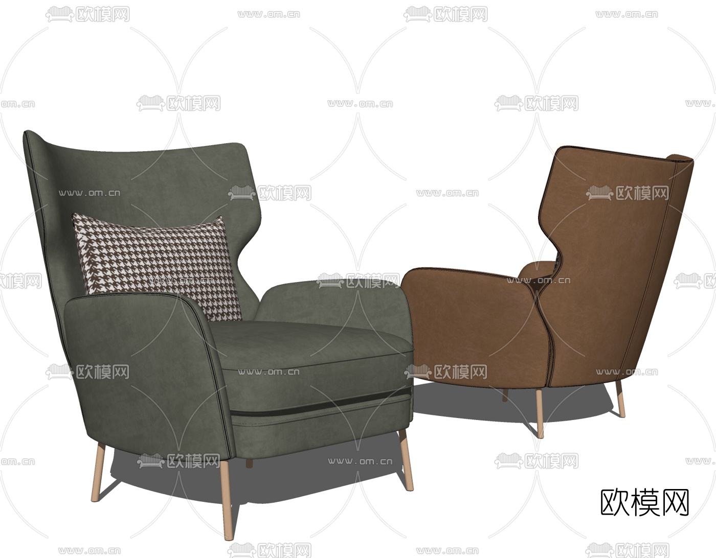 现代布艺休闲椅su模型下载（渲染图2）