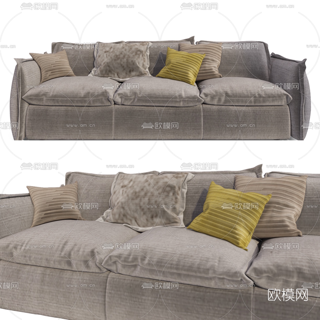 现代布艺多人沙发免费3d模型-免费3dmax模型库-欧模网