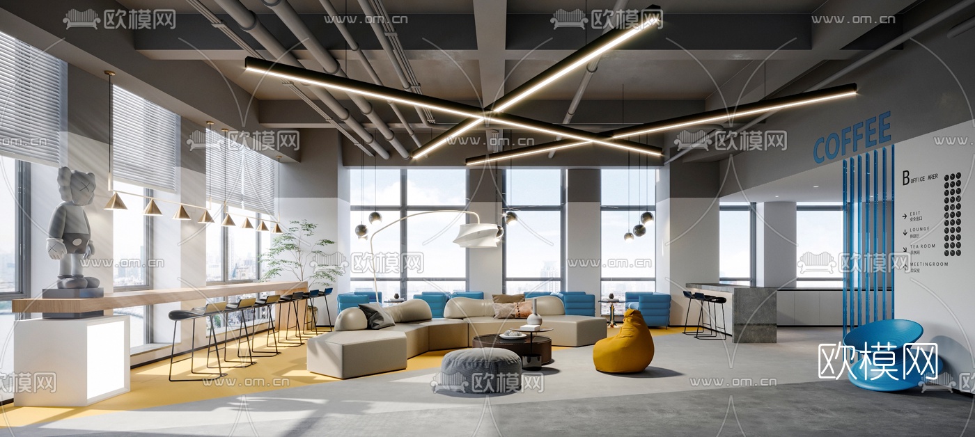 工业风办公室休息区3d模型