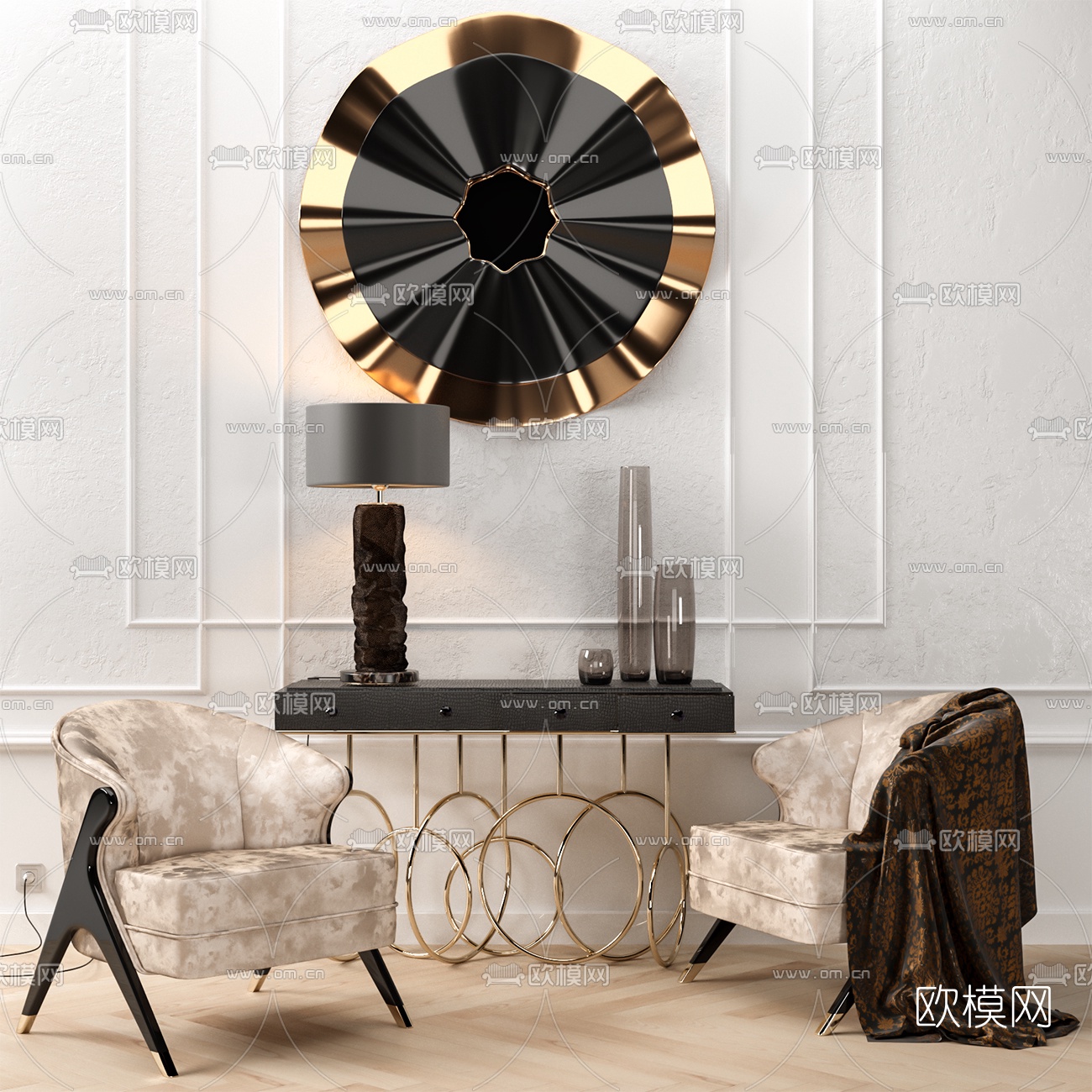 简美轻奢布艺休闲椅3d模型下载