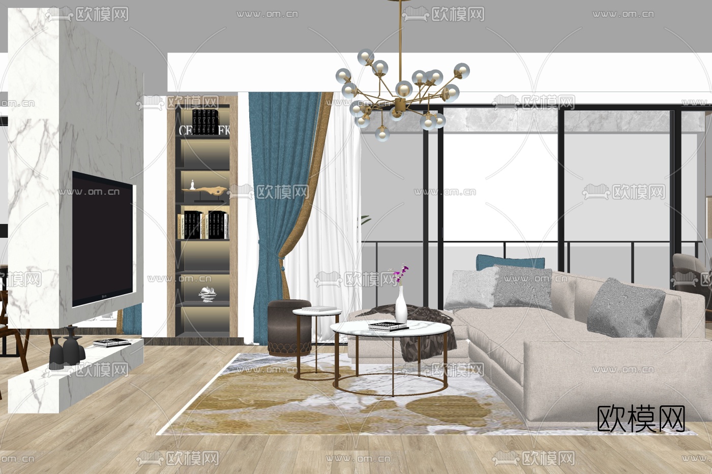 现代布艺组合沙发su模型下载