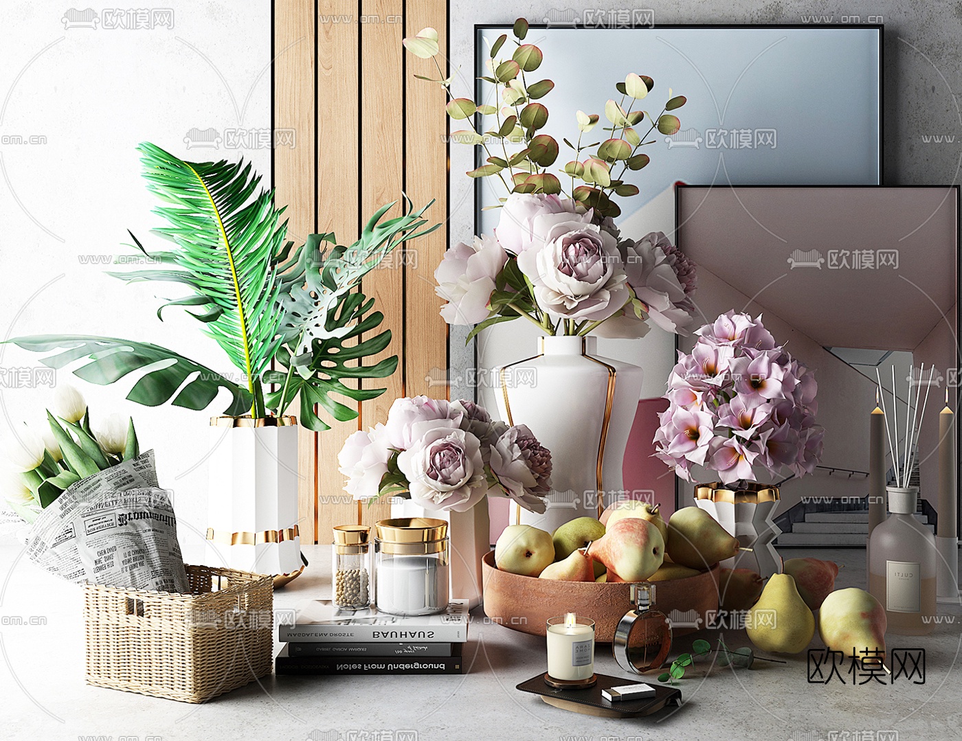 北欧梨花卉花瓶摆件3d模型