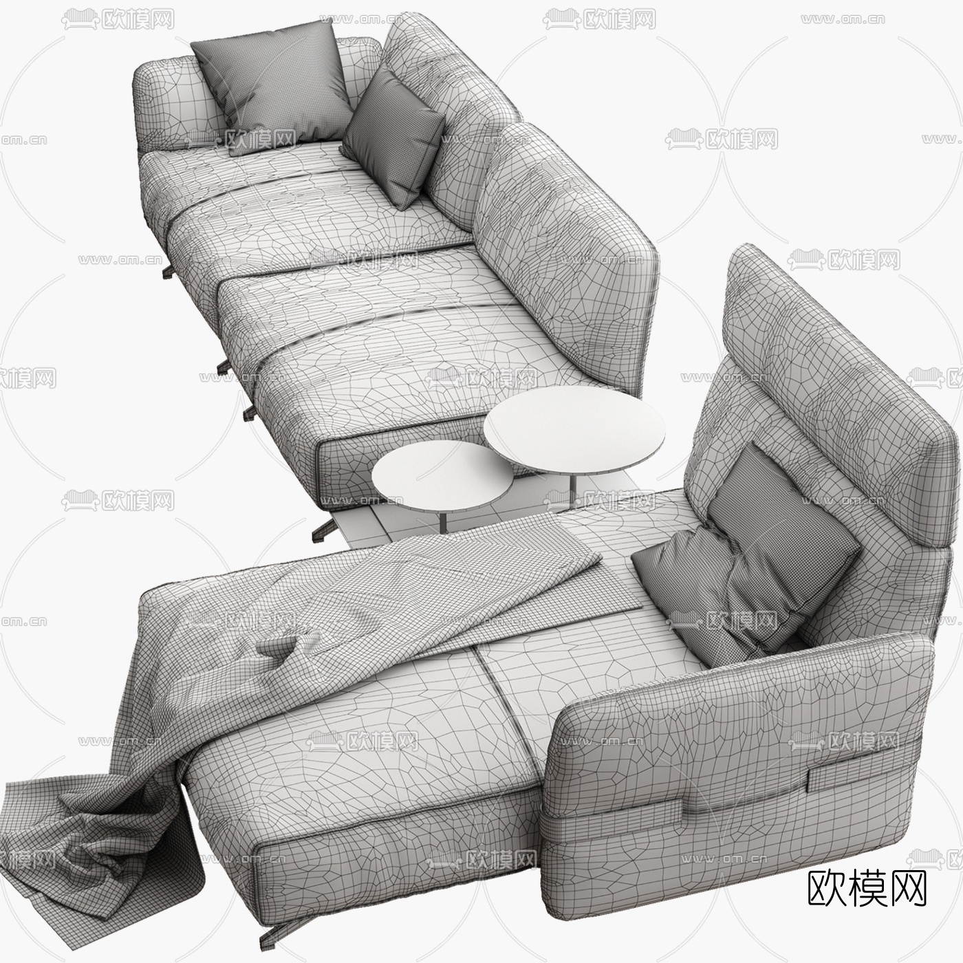 Natuzzi 现代皮革转角多人沙发3d模型下载（渲染图4）