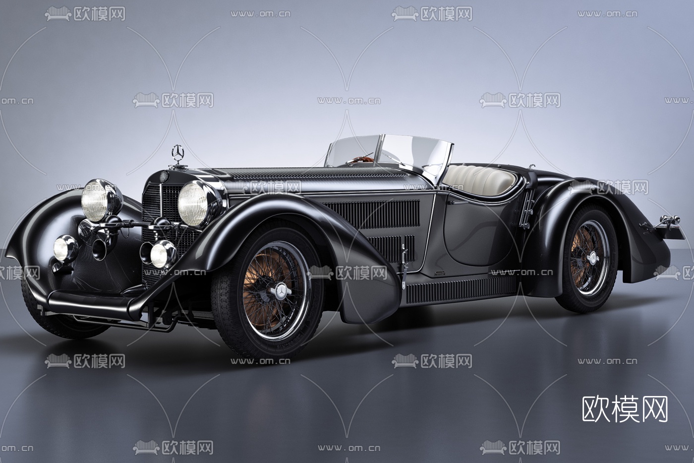 欧式奔驰复古敞篷轿车3d模型下载