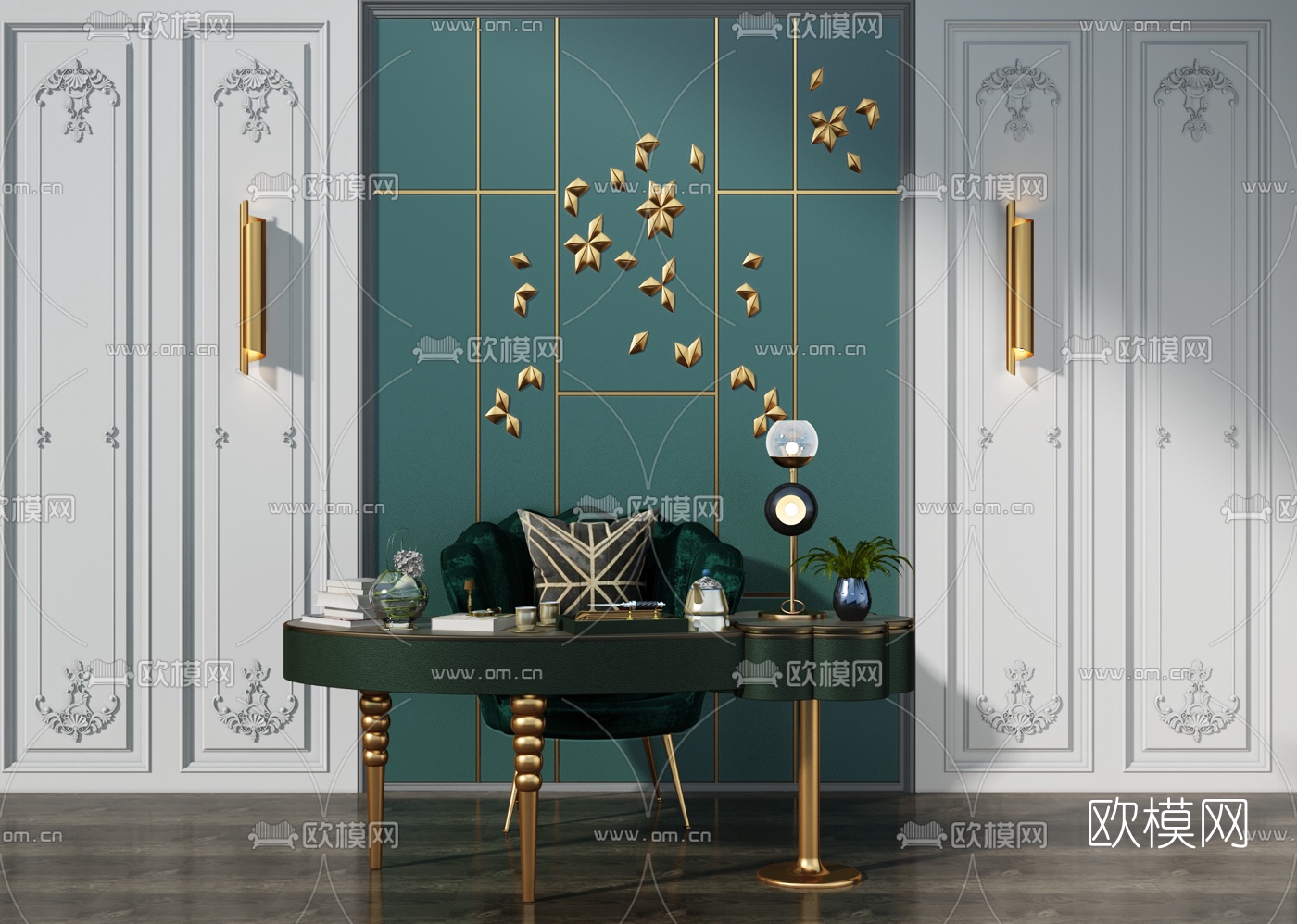 新古典三脚书桌椅3d模型下载