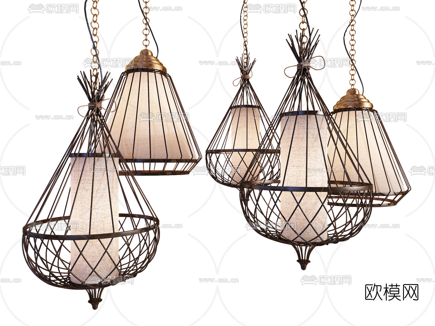 东南亚轻奢金属吊灯3d模型下载