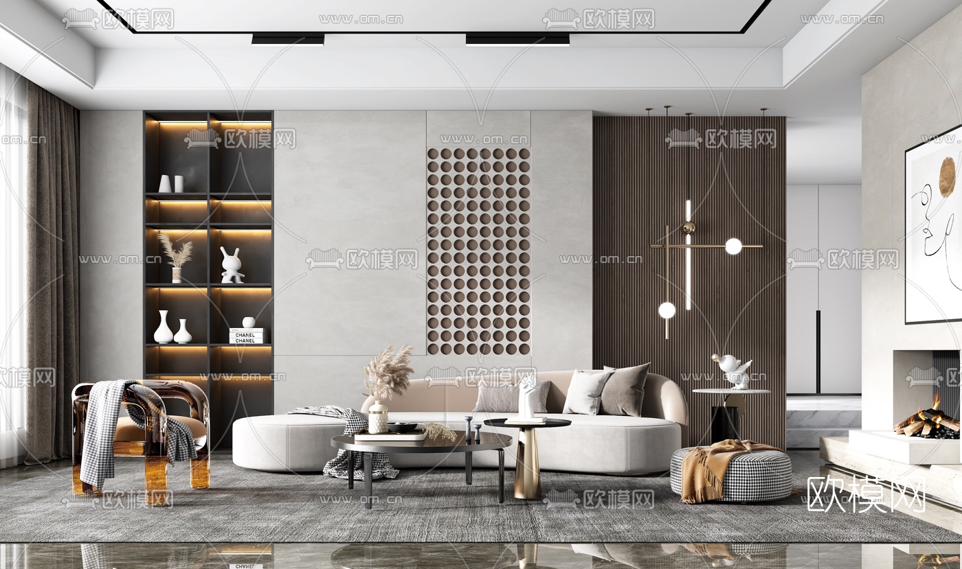 现代布艺弧形沙发组合3d模型下载