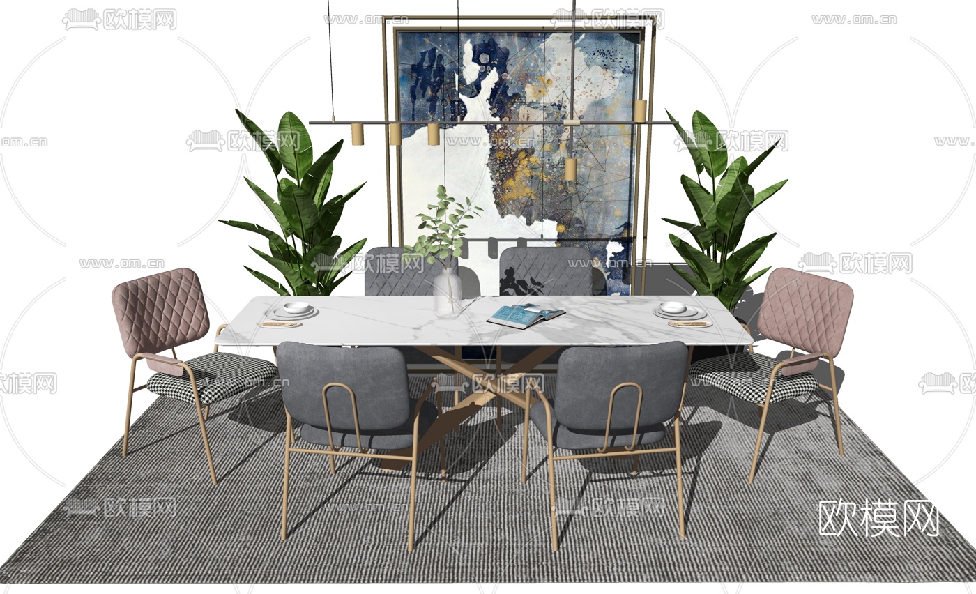 现代轻奢餐桌椅su模型下载