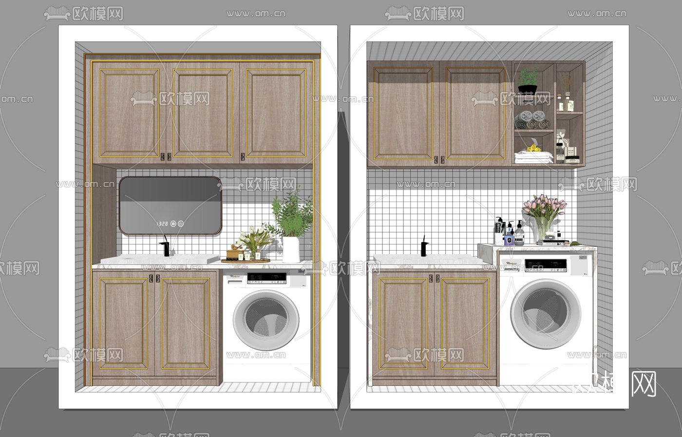 新中式阳台洗衣机柜su模型下载