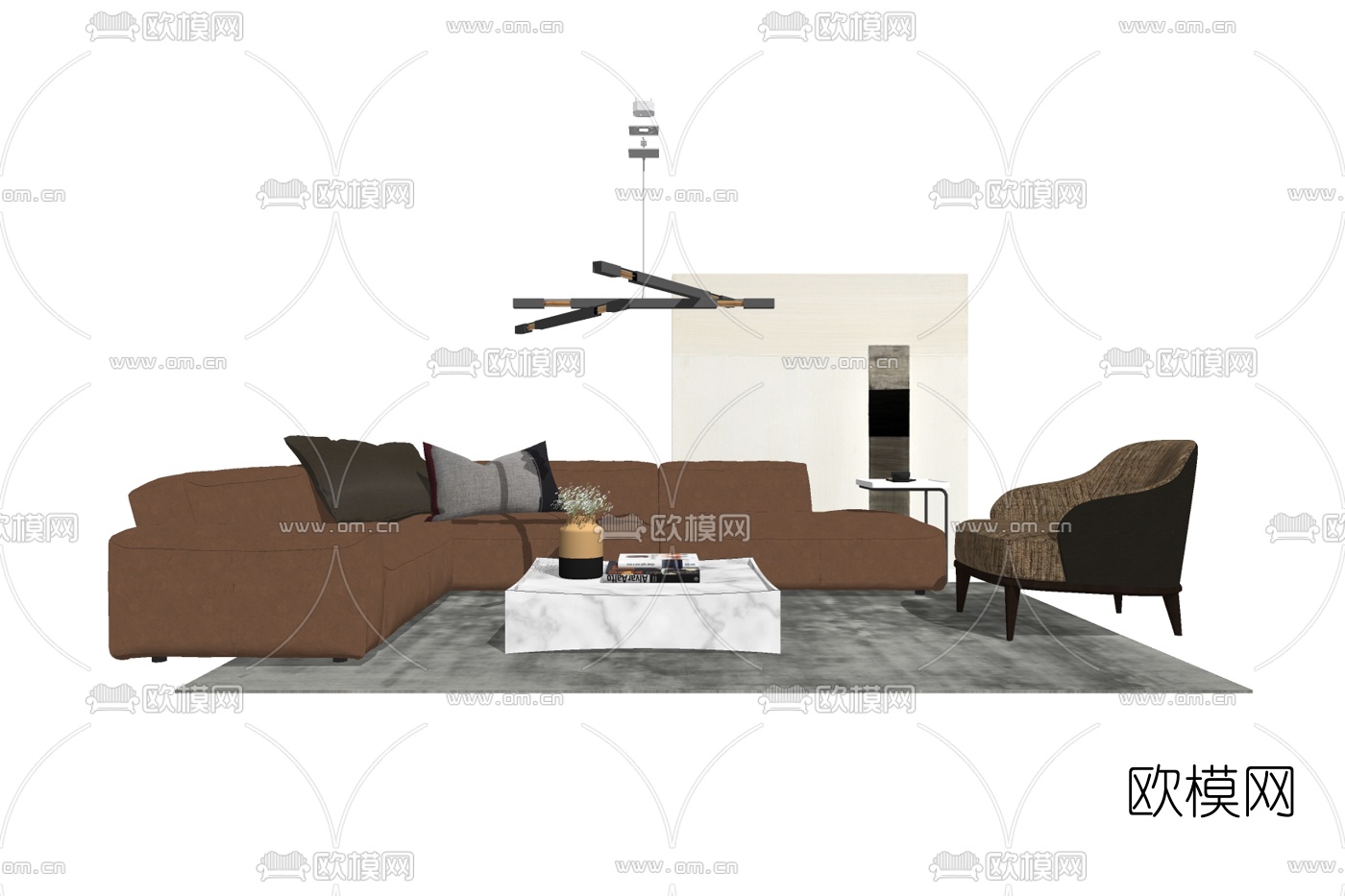 现代布艺组合沙发su模型下载