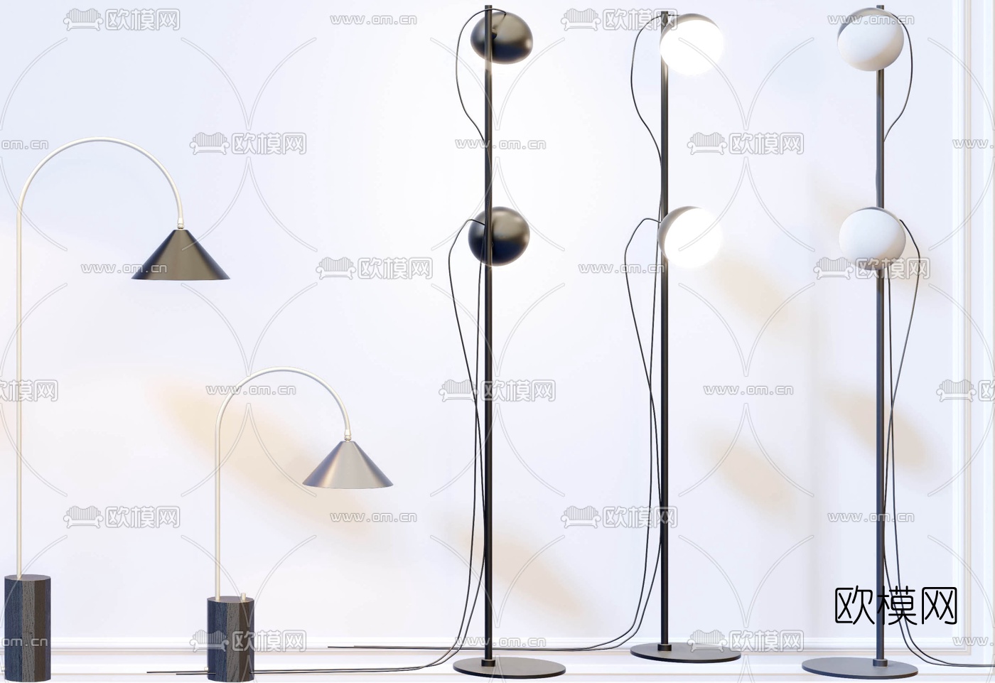 现代金属落地灯3d模型下载（渲染图4）