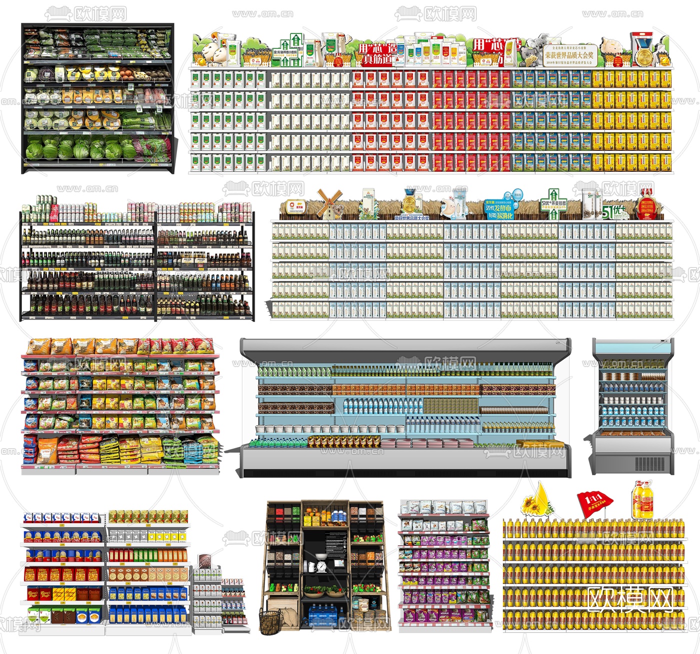 现代超市菜架蔬菜货架su模型下载