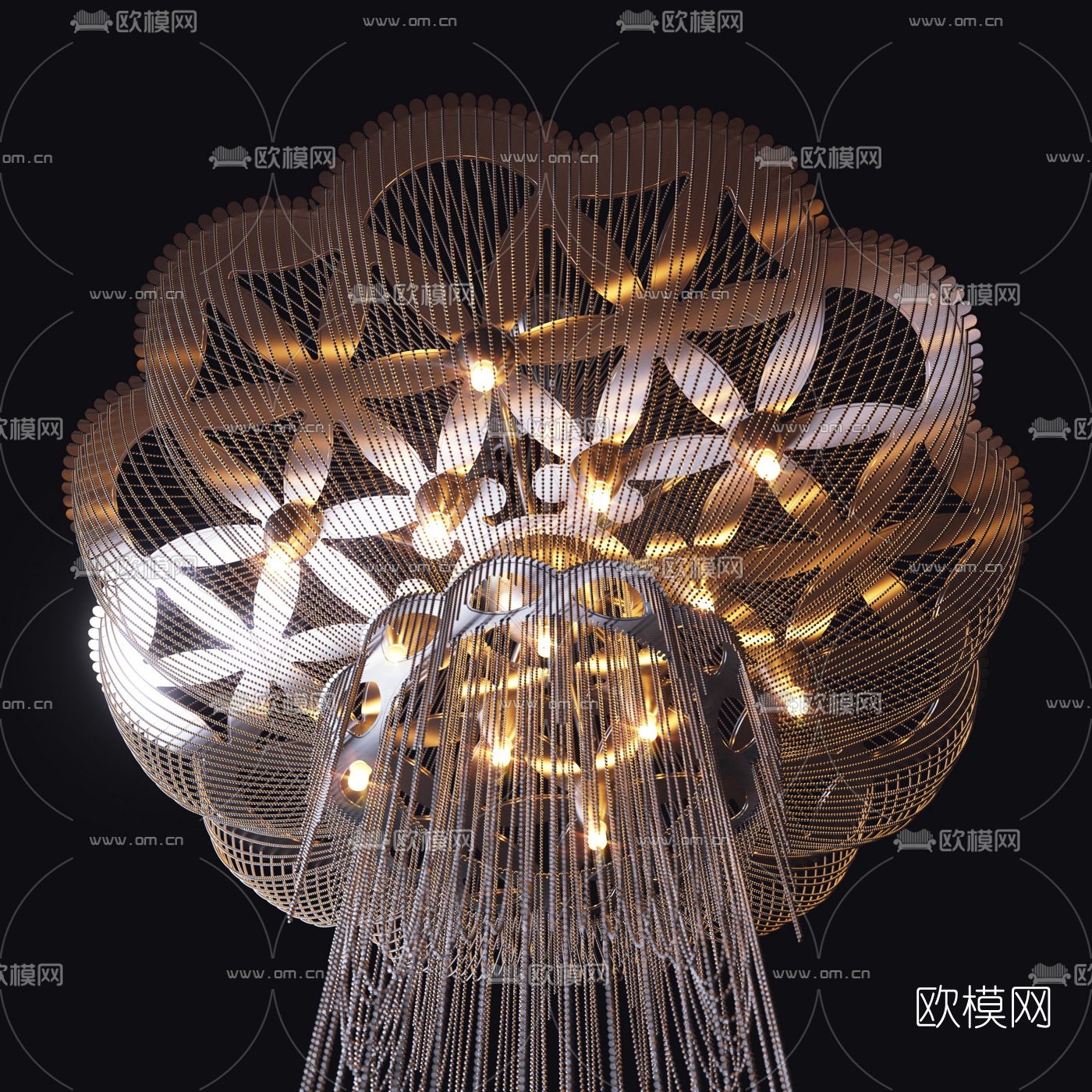 现代金属水晶吊灯免费3d模型下载（渲染图2）