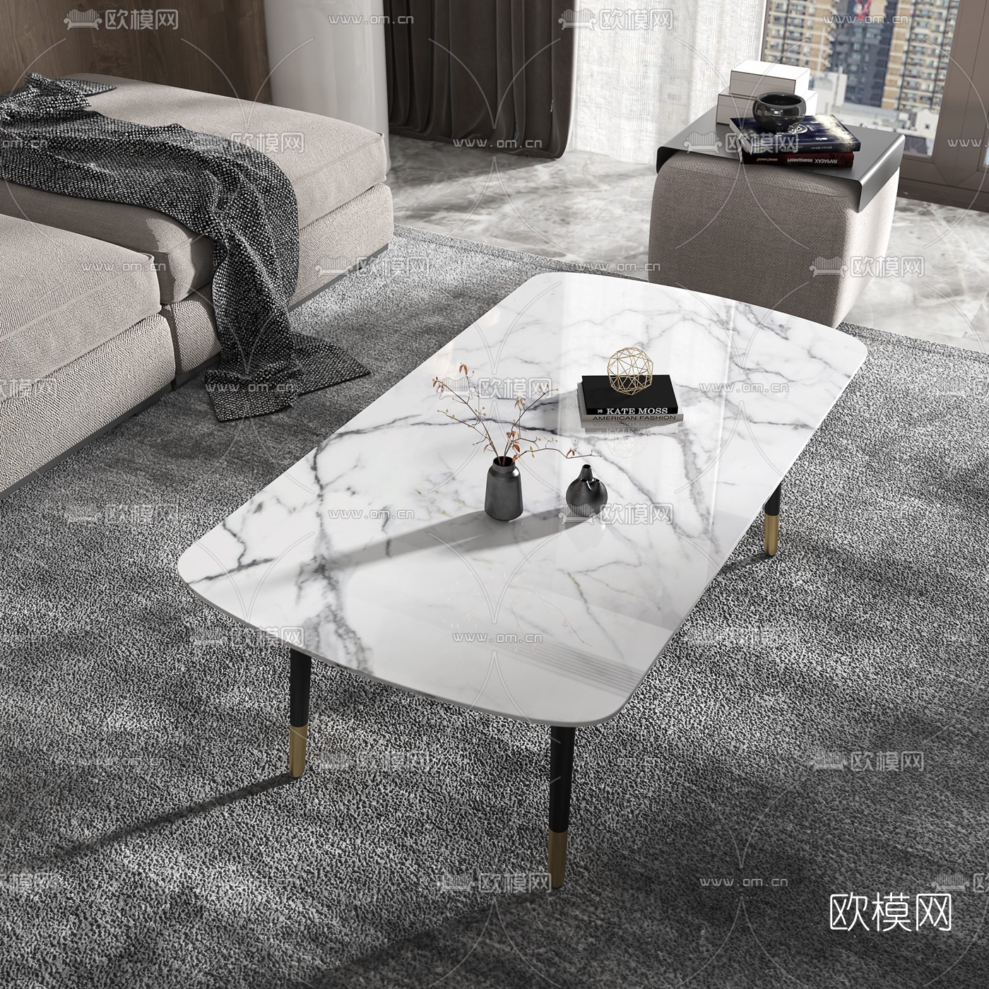 现代大理石茶几3d模型