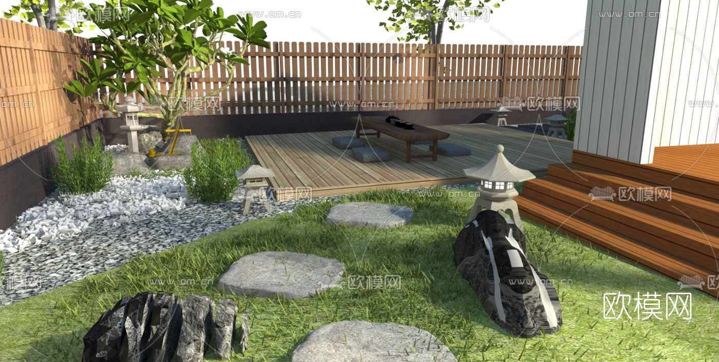 日式民宿庭院景观su模型下载（渲染图2）