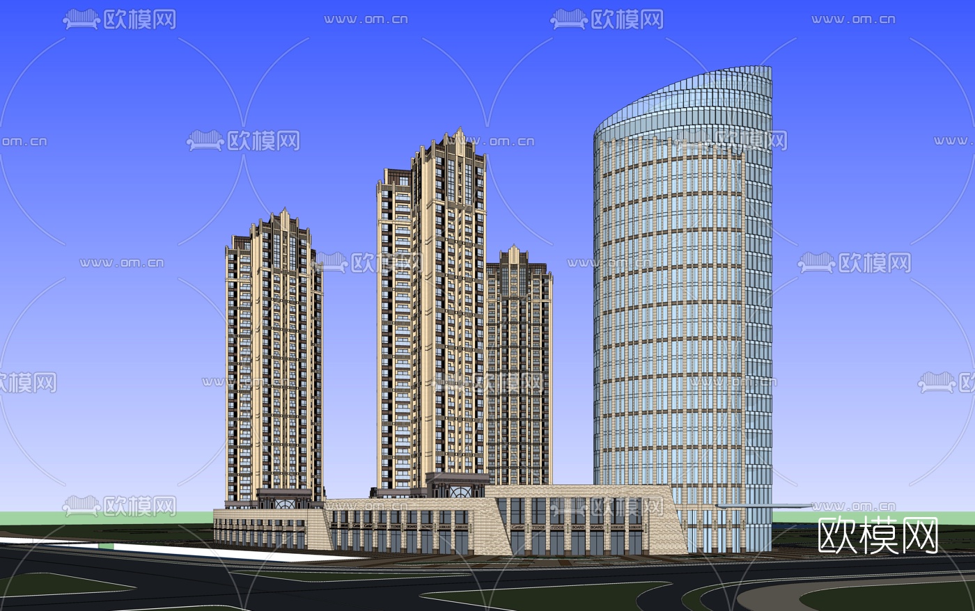 新古典高层办公楼su模型下载（渲染图3）