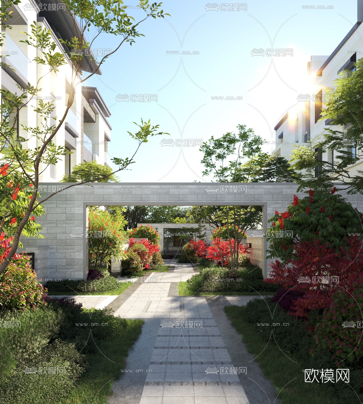 新中式别墅过道园林景观3d模型