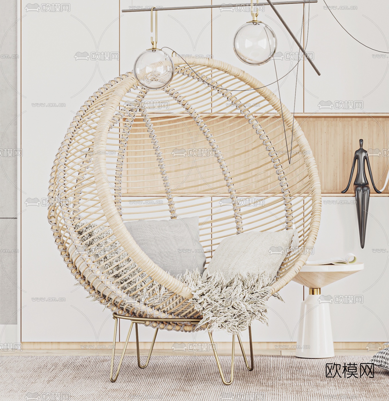 现代藤编户外休闲椅3d模型下载（渲染图2）