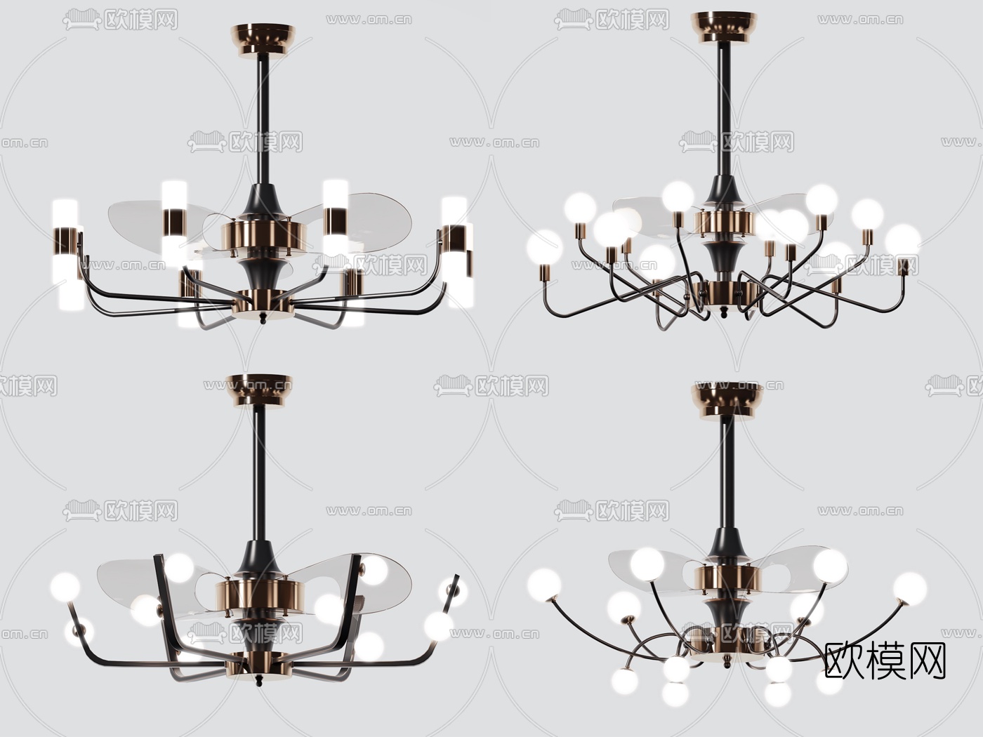 北欧吊扇多头吊灯3d模型下载