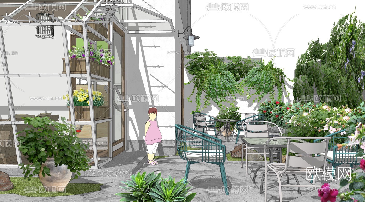 现代咖啡厅庭院景观su模型下载（渲染图4）