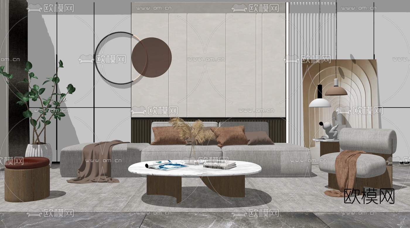 现代布艺组合沙发su模型下载