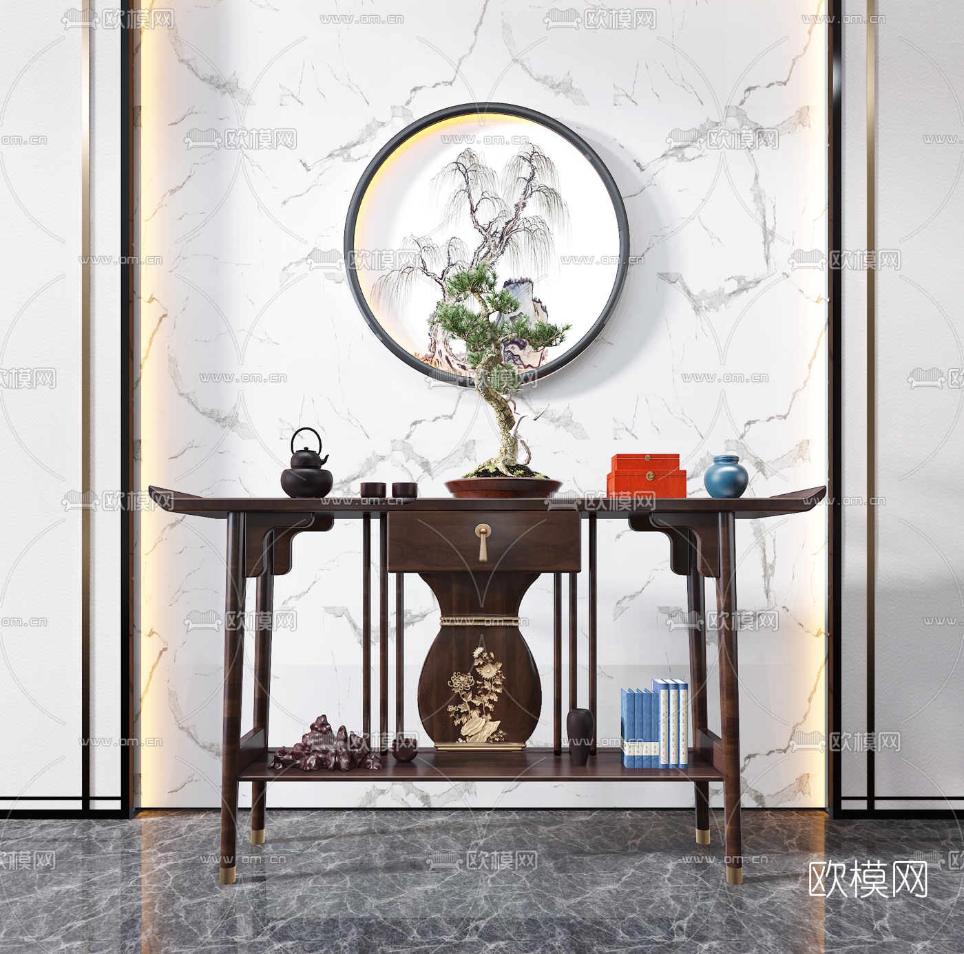 新中式端景条案3d模型