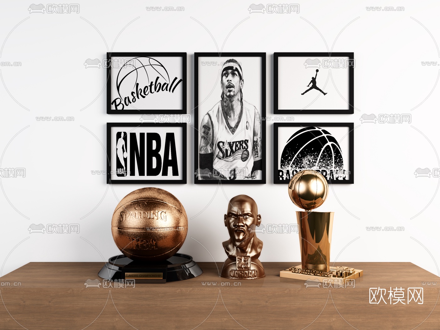 现代篮球奖杯3d模型下载